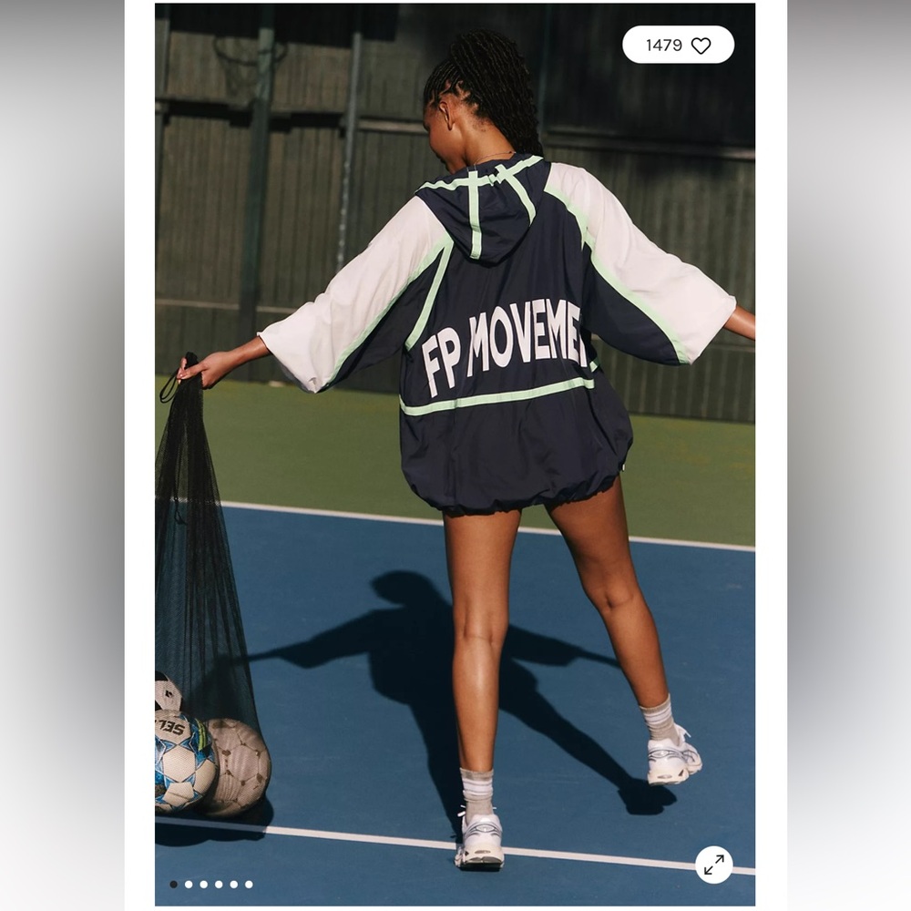 Free People Movement Care Like The Wind Logo Jacket in Midnight Navy Combo color